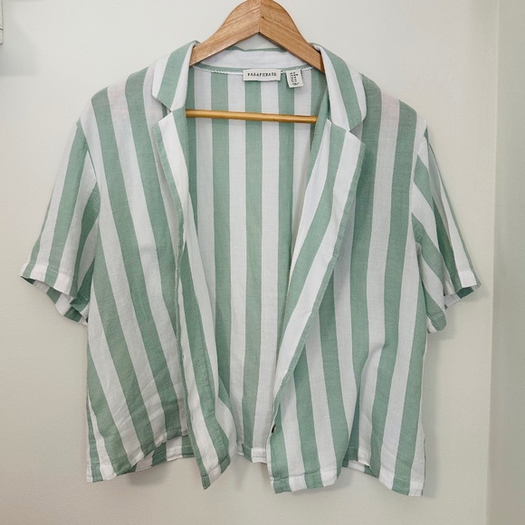Paraphrase Women’s Short Sleeve Button Up Size M Cotton White and Mint Green - Picture 5 of 7